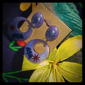 Purple Halloween Bat Resin Earrings